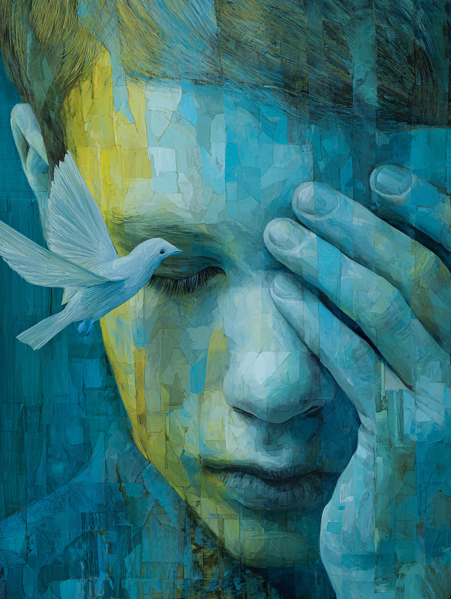 Kid with bird looking down